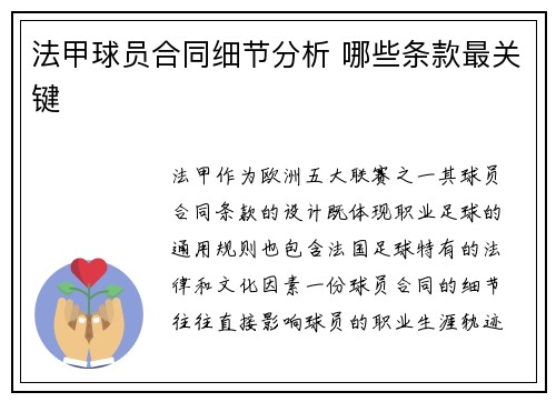 法甲球员合同细节分析 哪些条款最关键