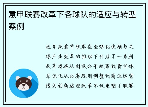 意甲联赛改革下各球队的适应与转型案例